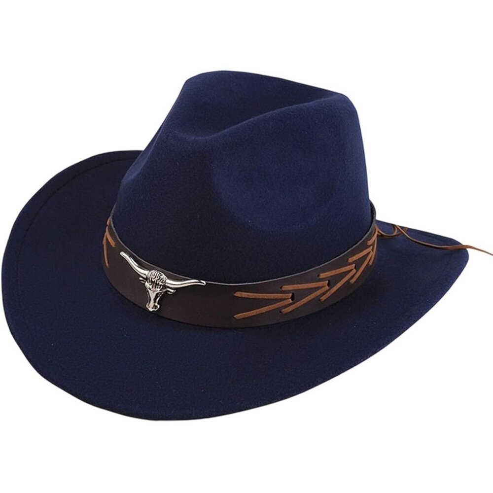 Unisex Purple 100% Polyester Bull Skull Buckle Band Fedora Cowboy Felt Hat